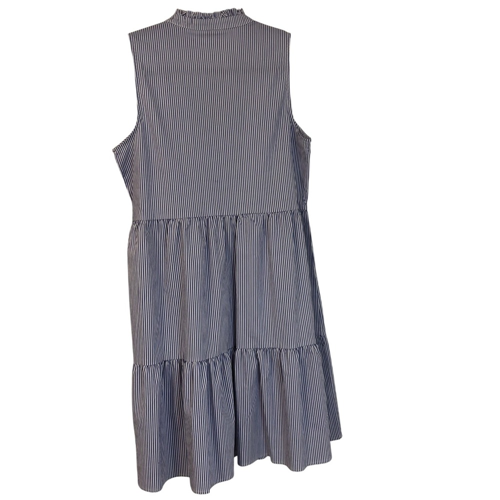 Women's Sleeveless Dress blue and white pinstripes beach sailor chic preppy - Picture 7 of 11